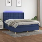 Pat cu arcuri, saltea și LED, albastru, 160x200 cm, textil GartenMobel Dekor