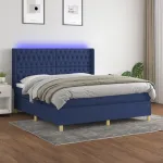 Pat cu arcuri, saltea și LED, albastru, 180x200 cm, textil GartenMobel Dekor