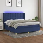 Pat cu arcuri, saltea și LED, albastru, 180x200 cm, textil GartenMobel Dekor