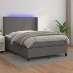 Pat cu arcuri, saltea și LED, gri, 140x190 cm, piele ecologică GartenMobel Dekor