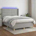 Pat cu arcuri, saltea și LED, gri deschis, 140x190 cm, textil GartenMobel Dekor
