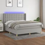 Pat cu arcuri, saltea și LED, gri deschis, 160x200 cm, textil GartenMobel Dekor
