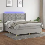 Pat cu arcuri, saltea și LED, gri deschis, 180x200 cm, textil GartenMobel Dekor