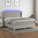Pat cu arcuri, saltea și LED, gri deschis, 180x200 cm, textil GartenMobel Dekor