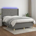 Pat cu arcuri, saltea și LED, gri închis, 140x190 cm, textil GartenMobel Dekor