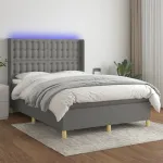 Pat cu arcuri, saltea și LED, gri închis, 140x190 cm, textil GartenMobel Dekor