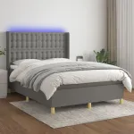 Pat cu arcuri, saltea și LED, gri închis, 140x200 cm, textil GartenMobel Dekor