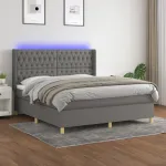 Pat cu arcuri, saltea și LED, gri închis, 180x200 cm, textil GartenMobel Dekor