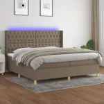 Pat cu arcuri, saltea și LED, gri taupe, 200x200 cm, textil GartenMobel Dekor