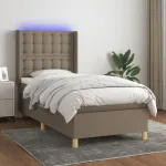 Pat cu arcuri, saltea și LED, gri taupe, 90x190 cm, textil GartenMobel Dekor