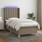 Pat cu arcuri, saltea și LED, gri taupe, 90x200 cm, textil GartenMobel Dekor