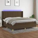 Pat cu arcuri, saltea și LED, maro închis, 200x200 cm, textil GartenMobel Dekor