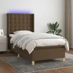 Pat cu arcuri, saltea și LED, maro închis, 90x200 cm, textil GartenMobel Dekor