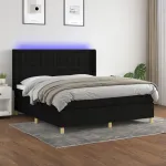 Pat cu arcuri, saltea și LED, negru, 160x200 cm, textil GartenMobel Dekor