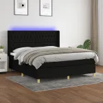 Pat cu arcuri, saltea și LED, negru, 180x200 cm, textil GartenMobel Dekor