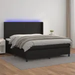 Pat cu arcuri, saltea și LED, negru, 180x200cm, piele ecologică GartenMobel Dekor
