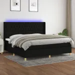 Pat cu arcuri, saltea și LED, negru, 200x200 cm, textil GartenMobel Dekor