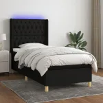 Pat cu arcuri, saltea și LED, negru, 90x200 cm, textil  GartenMobel Dekor