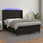 Pat box spring cu saltea, negru, 140x190 cm, piele ecologică GartenMobel Dekor