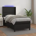 Pat cu arcuri, saltea și LED, negru, 90x190 cm, piele ecologică GartenMobel Dekor