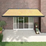 Copertină retractabilă, galben/alb, 4,5x3 m, textil/aluminiu GartenMobel Dekor