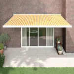 Copertină retractabilă, galben/alb, 4x3 m, textil/aluminiu GartenMobel Dekor