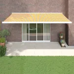 Copertină retractabilă, galben/alb, 5x3 m, textil/aluminiu GartenMobel Dekor