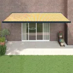 Copertină retractabilă, galben/alb, 5x3 m, textil/aluminiu GartenMobel Dekor