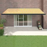 Copertină retractabilă, galben/alb, 5x3 m, textil/aluminiu GartenMobel Dekor