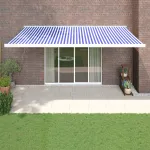 Copertină retractabilă albastru/alb, 5x3 m, textil/aluminiu GartenMobel Dekor