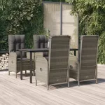 Set mobilier grădină cu perne, 5 piese, negru și gri, poliratan GartenMobel Dekor