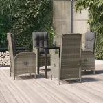 Set mobilier grădină cu perne, 5 piese, negru și gri, poliratan GartenMobel Dekor