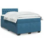 Pat box spring cu saltea, albastru, 120x190 cm, catifea GartenMobel Dekor