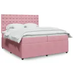 Pat box spring cu saltea, roz, 200x200 cm, catifea GartenMobel Dekor
