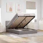 Pat otoman cu saltea și LED-uri Taupe 140x200 cm țesătură GartenMobel Dekor