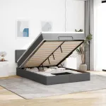 Pat otoman cu saltea și LED-uri țesătură gri închis 140x200 cm GartenMobel Dekor