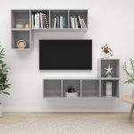 Set de dulapuri TV, 4 piese, gri beton, lemn prelucrat GartenMobel Dekor