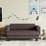 Canapea copii cu taburet maro 100x50x30cm piele ecologică GartenMobel Dekor