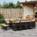 Set mobilier de grădină cu perne, 13 piese, negru, poliratan GartenMobel Dekor