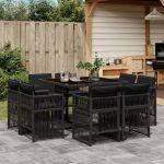 Set mobilier de grădină cu perne, 9 piese, negru, poliratan GartenMobel Dekor