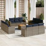 Set mobilier de grădină cu perne, 13 piese, gri, poliratan GartenMobel Dekor