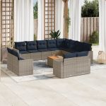 Set mobilier de grădină cu perne, 13 piese, gri, poliratan GartenMobel Dekor