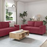 Set canapea cu perne, 3 piese, roșu vin, material textil GartenMobel Dekor