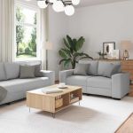 Set de canapele cu perne, 2 piese, gri nor, textil GartenMobel Dekor