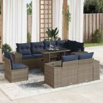 Set mobilier grădină cu perne 16piese gri poliratan/lemn acacia GartenMobel Dekor