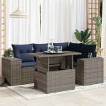 Set mobilier grădină cu perne 6 piese gri poliratan/lemn acacia GartenMobel Dekor