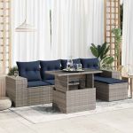 Set mobilier grădină cu perne 6 piese gri poliratan/lemn acacia GartenMobel Dekor