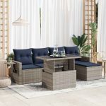 Set mobilier grădină perne 6 piese negru poliratan/lemn acacia GartenMobel Dekor