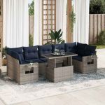 Set mobilier grădină perne 8 piese negru, poliratan/lemn acacia GartenMobel Dekor