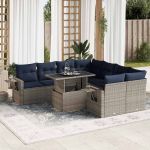 Set mobilier grădină perne 9 piese negru poliratan/lemn acacia GartenMobel Dekor